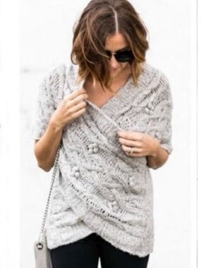 Anthropologie Sleeping On Snow Wrap Cable Knit Gray Sweater size M/L